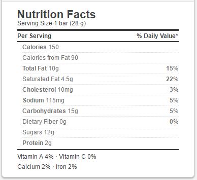 nutrition facts of peanut brittle bar